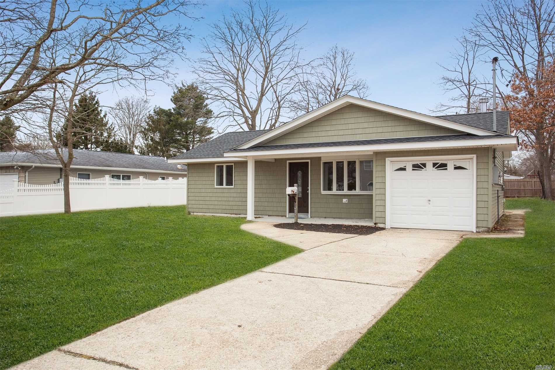Completely Renovated Open Floor Plan, 3 Br, 1 Full Bath Ranch in a Beautiful Neighborhood. New Roof, Siding, Windows, Heating System, Kitchen, etc. Whirlpool Tub in the Bathroom. Flat Large Yard, West Islip Schools