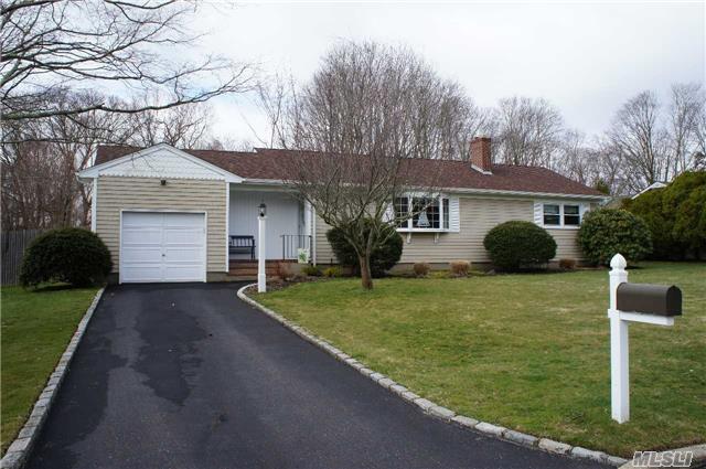 This Beautiful Ranch Is Situated On A Quiet Culdesac In The Heart Of Center Moriches And Features: Updated Eik, Hardwood Flrs, New Gas Fpl., Mbr W/Full Bth, Cac, New Roof, & Windows, Updated Electric, New Boiler, New Igs, New Deck & Fence, Full Basement, 1 Car Garage And So Much More.