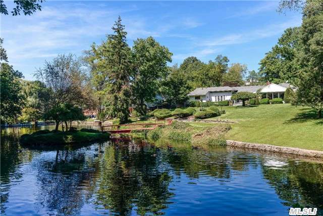 Magical, One-Of-A-Kind Property! This Enchanting Ranch Style Home Offers Well-Appointed Rooms And Picturesque Pond Views On 1.24 Acres. Wonderful Layout, Top Quality Design And Finishes Throughout With Handicap Access. Must See To Appreciate! Choice Of North Shore/Roslyn Schools. Private Island Included!