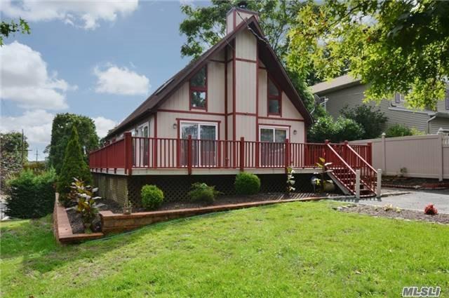 Newly Renovated Swiss Chalet Style Contemporary Home. Home Features Open Floor Plan, Large Modern Kit, Lr/Dr W/ Fpl, Multiple Sliders To A Sun Wrapped Deck. In Addition, 1st Fl Offers 2 Br And Fb. 2nd Floor Offers Master Br Loft W/Full Bth And Wic. Bsmt Is Walk Out & Fully Finished W/ 2Br, Full Bath And Den. Located Near Village And Lirr. Owner Motived! See Virtual Tour!!