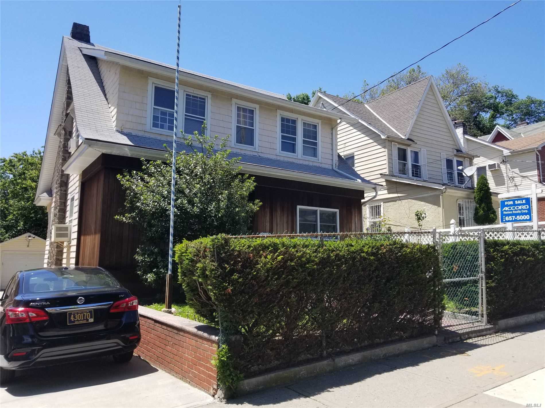 Well kept home on a 40 x 100 lot , great location, bathroom on each floor center hall colonial large bedrooms lots of closets lovely back yard .drive way and garage. 3 blocks to F train and Buses.