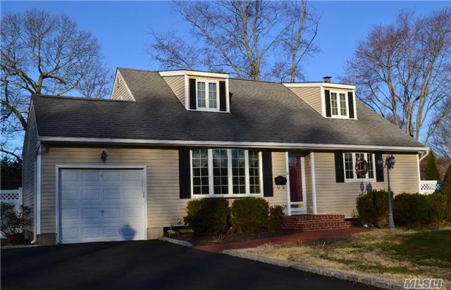 Beautiful 3 Bdrm Cape Located Mid Block In Lovely Neighborhood, Offers Spacious Family Rm With Fpl, 2 Full Baths, Din Rm W/Hrdwd Flrs, Many Andersen Windows, Full Basement- Partially Finished, Above Ground Oil Tank In Bsmt, Fenced Yard With Waterfall Garden, Low Taxes, In Renowned Smithtown Sd, Move In Ready!