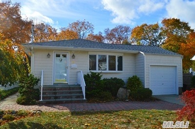 Super Clean,  N. Farmingdale, Large Property, 3 Bedrooms, 1 Fullbath, L/R, Fdr, Eik, Andersen Sliding Doors To 10'/10' Trek Deck. Features Include Cac, New 30 Year Roof. Prof Landscaped, Auto. Garage Door Opener, W/D, New Maytag Double Oven Range, Peerless Boiler .Taxes Do Not Reflect Star Exemption Of $1405.00.  Side Entrance To Large Basement .Close To Lirr, & Town.