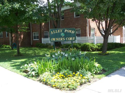 Alley Pond Owners Co-Op  Pristine One Bedroom Upper Unit With Washer Dryer Combo, Gleaming Wood Floors, Walk In Closet And Two Additional Full Sized Closets, Two Air Conditioning Units. Low Maintenance Fees At $590.70 Per Month Includes Heat, Gas, Water, And Taxes. Parking,Pet Friendly! Sale May Be Subject To The Terms And Conditions Of An Offering Plan. 