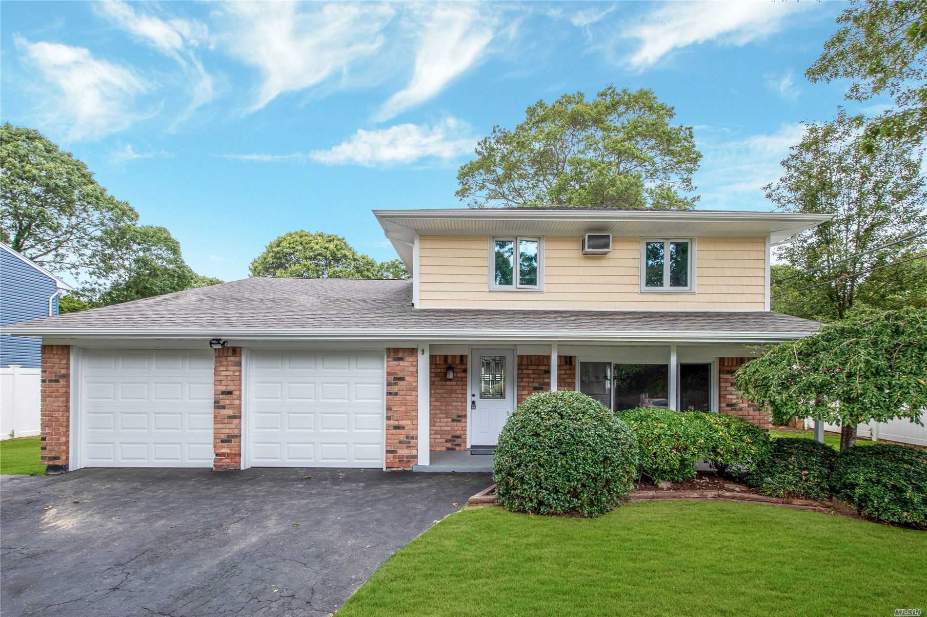 Lovely, spacious Split Colonial that affords choices in floor plan use. Has been renovated to include new roof, siding, Kitchen, Baths, Floors, Carpet, Garage Doors, Pool Liner, Pump & Filter. Just unpack! Literally around corner from Elementary School & 2mins. from Smith Haven Mall.