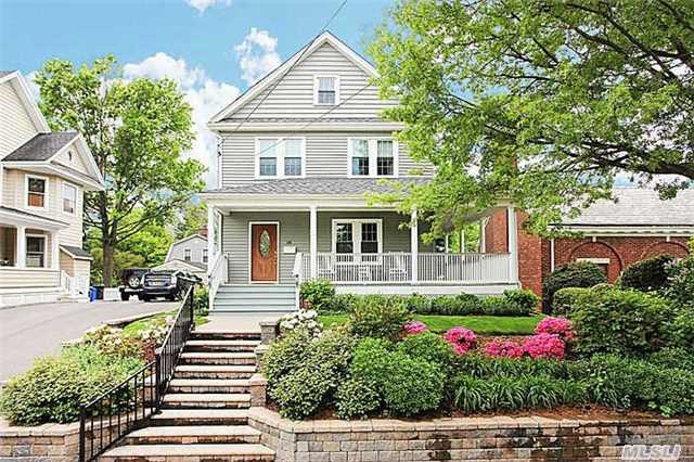 Totally Renovated Colonial With Wrap-Around Porch And Beautiful Chef's Kitchen, Back Deck Off Kitchen,  High Ceilings, Beautiful Architectural Details And Hardwood Floors, Just Steps To Town & Lirr