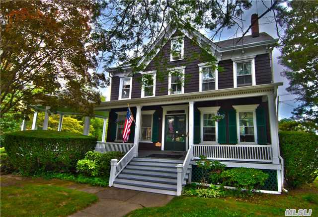 Babylon Village Circa 1865, Yesteryears Crown Moldings & Coffered Ceilings, Wrap Around Porch, H/W Floors, Lr W/ Fireplace, Formal Dr, Large Den, Eik W/ Butlers Pantry, 5/6 Bdrms, 3.5 Bths, Full Finished Walk In Attic, Full Bsmt & 1 Car Garage.