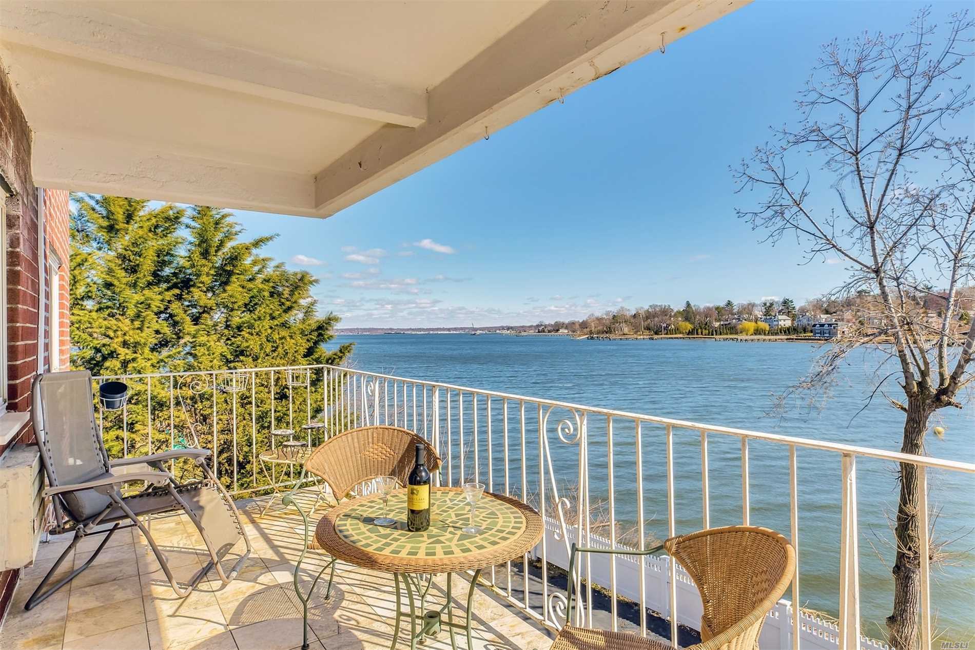 Rarely Available Direct Waterfront, Bright Two Bedroom Two Bath Corner Apartment at the Luxury Kings Point House With Stunning Views of Manhasset Bay. Doorman Building with Floating Dock Slips, Private Courtyard, Security Cameras, Heated Garaged Parking, Live-In Super, Storage Units, Tons of Closet Space, Individual Thermostat, Laundry on Every Floor.