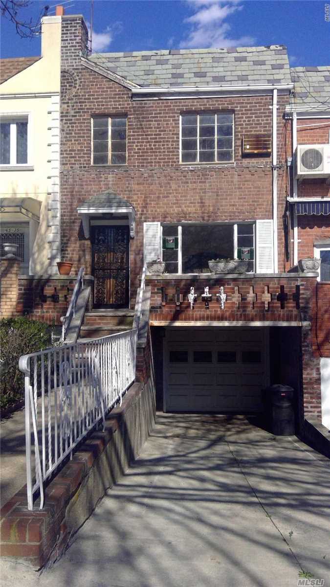 Townhouse In The Heart Of Rego Park. 1 St Floor Features A Large Living & Dinning Room, 1/2 Bath And Extra Large Eat-In-Kitchen Overlooking A Back Porch & Large Private Yard. 2Fl Has Master Bedroom Plus 2 Add&rsquo;l Bedrooms & Large Full Bathroom/ Bathtub & Shower. Basement Has 2 Entrances , Full Bathroom& An Attached Garage. School P.S. 174 And Playground Across The Street