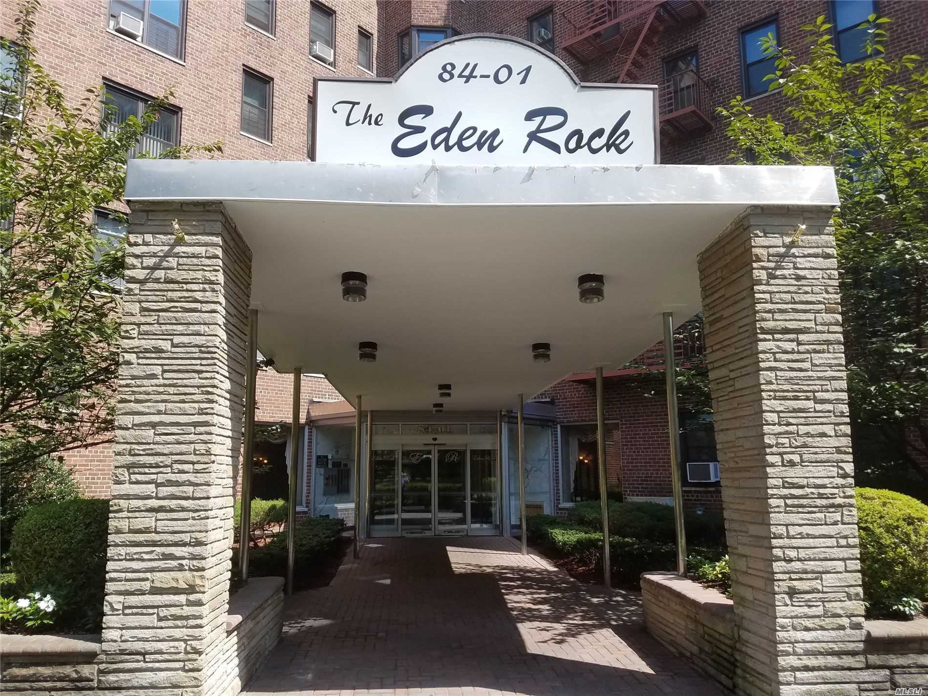Very sunny & spacious one br apt with open views at the prestigious Eden Rock in the heart of Briarwood. offers large living room, raised dining area, beautiful HW floors, renovated kitchen, S/S appliances, Granite counter tops, renovated bathroom, new doors & Windows, spacious bedroom W/ample closet space. The Eden Rock, 24 hr D/M building with Gym, Laundry room, near Exp trains to NYC, buses, shops, major highways and airports. Pets are welcome, Mint Condition, just unpack and move right-in.